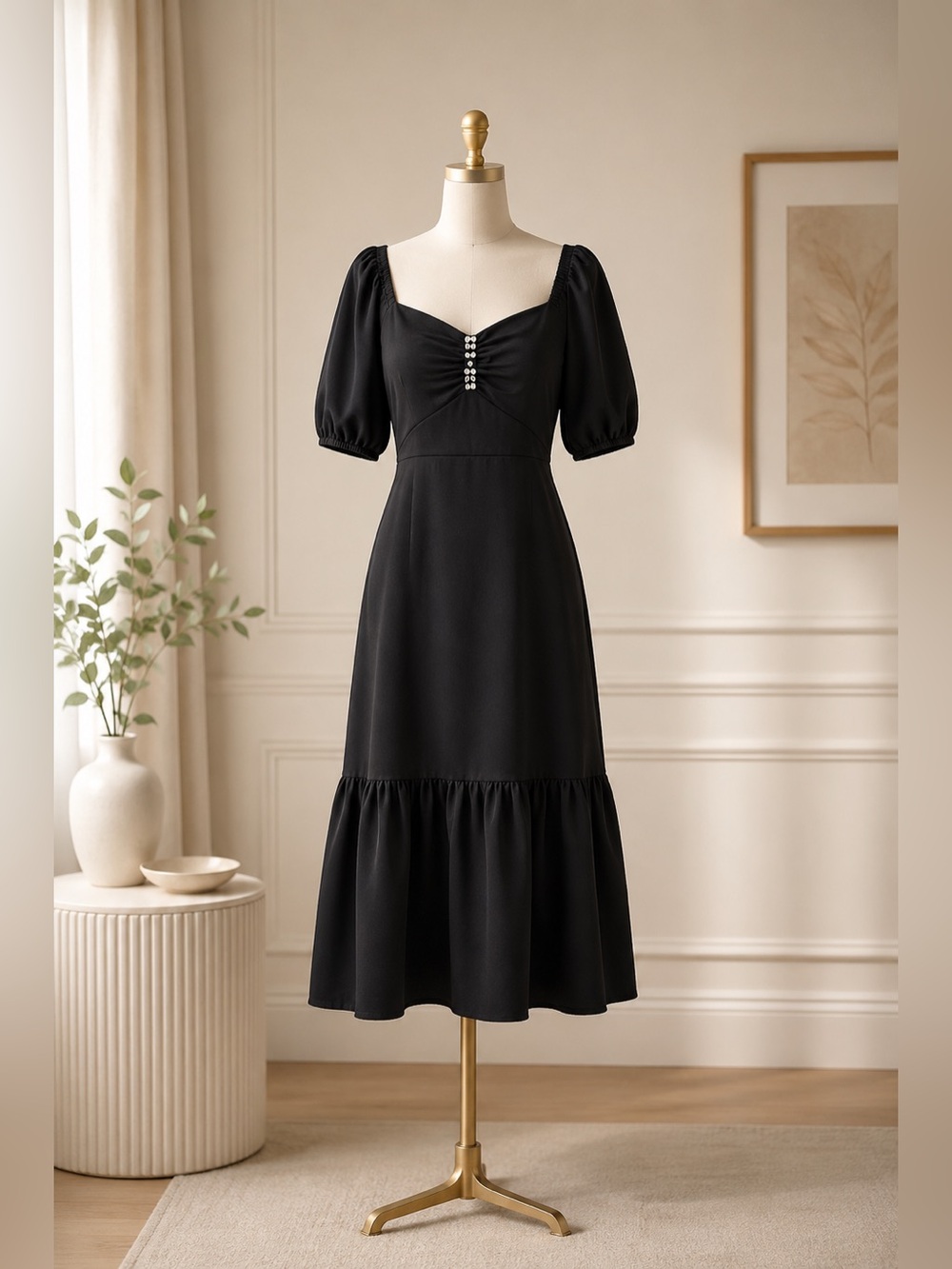 Anne Klein Black Midi Dress with Pastel Rhinestone Detail Size 6 NWT